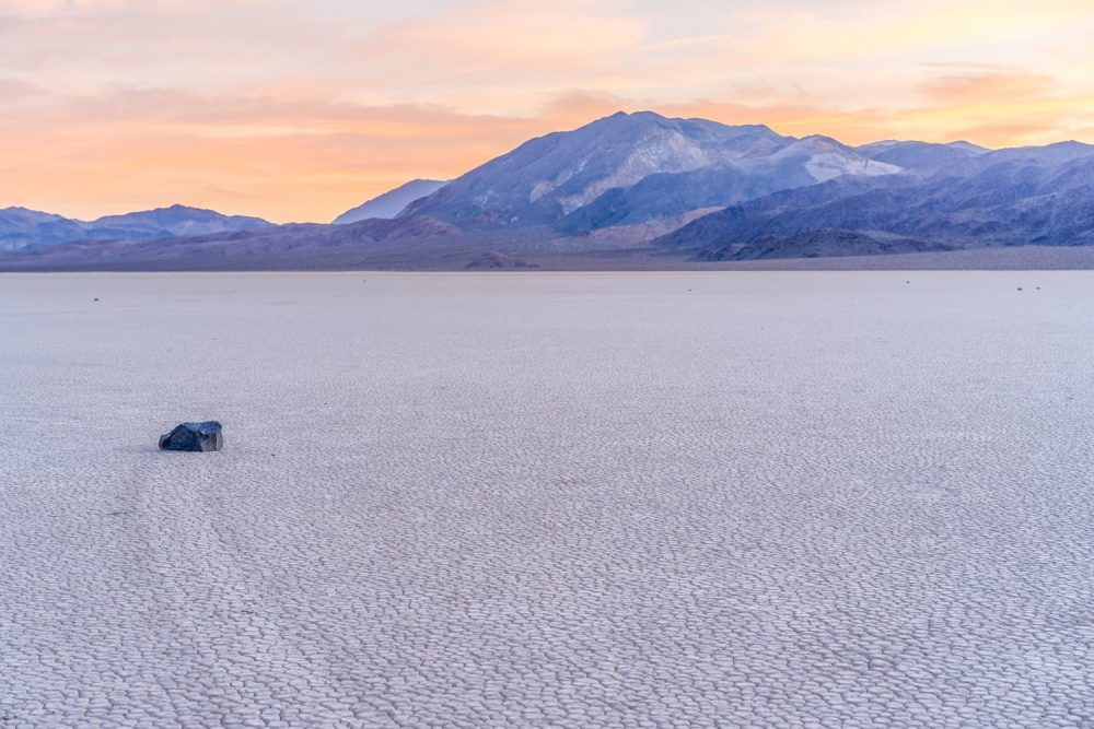 Moving rocks on the floor of Racetrack Valley in Death Valley National Park