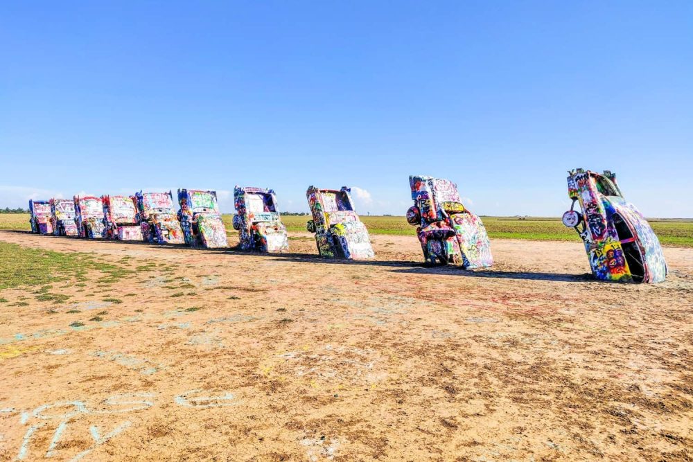 Nose-first buried Cadillacs near Amarillo, TX
