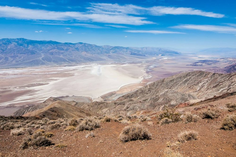 The salt plains of Badwater Basin expanding thousands of feet below Dante's View