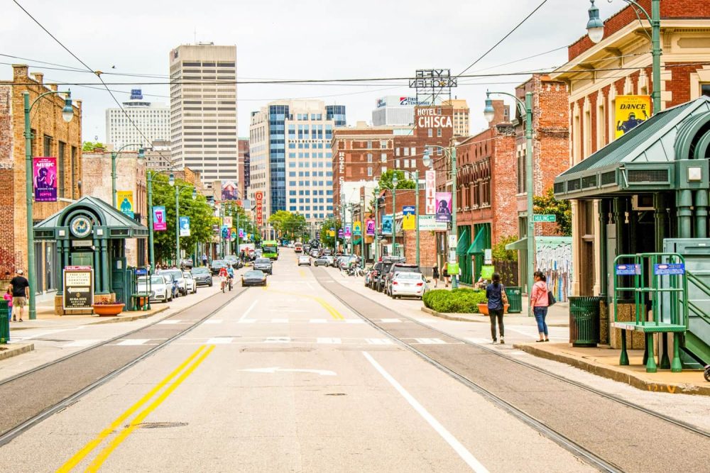 Empty street in downtown Memphis, Tennessee