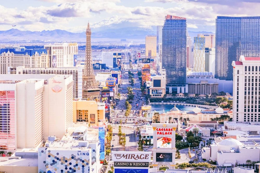 A as Vegas Boulevard stretch, known as the Strip, lined by towering casinos and attractions