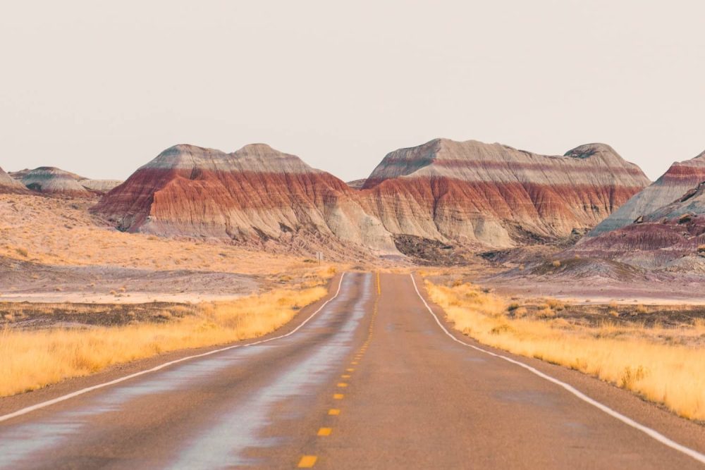 Road cutting through the Painted Desert, Arizona
